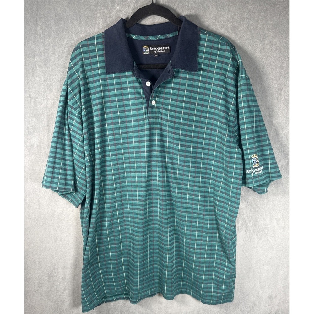 St Andrews of‎ Scotland Links Golf Polo Shirt Mens X-Large Teal Navy Preppy